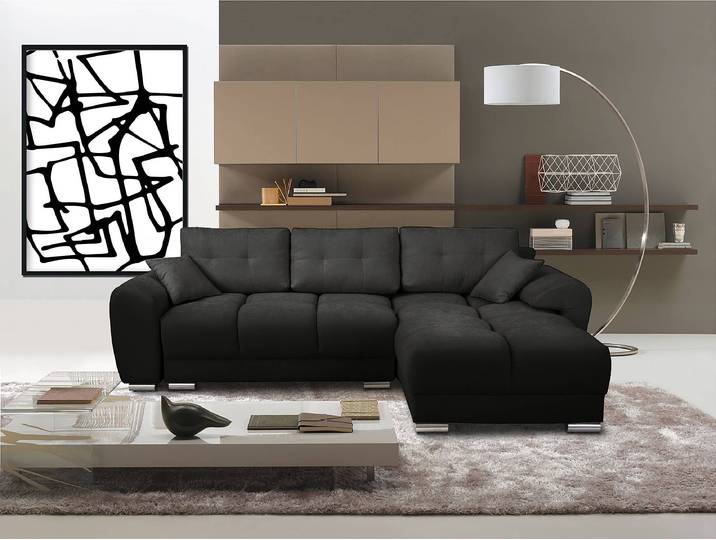 Ecksofa Alport Schwarz Microfaser Enza 256 x 84 x 172cm Longchair beidseitig montierbar mit Schlaffunktion Modern