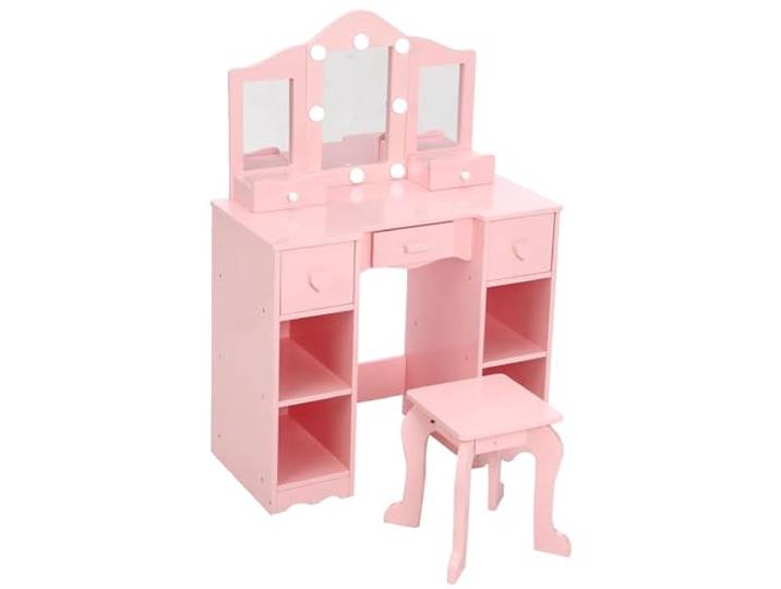 GarveeMore Kinderschminktisch MDF Rosa, Frisiertisch für Mädchen Multifunktionaler Kinderschminktisch aus MDF in Rosa für das Kinderzimmer – Frisiertisch mit Stauraum für Mädchen.