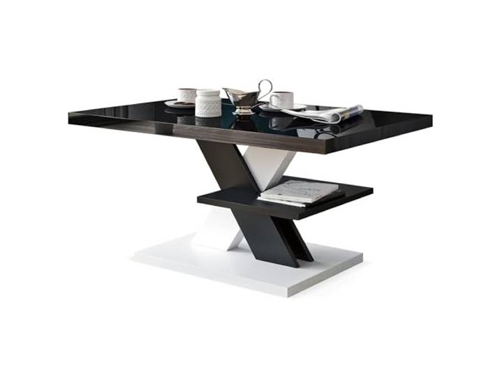 Viosimc Couchtisch Hochglanz Schwarz Weiß, Modern Wohnzimmertisch mit einem Regal. Beistelltisch mit schwarzer Hochglanz-Tischplatte, moderner schwarzer Mitteltisch Wohnzimmertisch (Schwarz - Weiß)