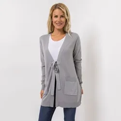 VIA MILANO Longcardigan, 1/1-Arm offene Front mit Bindeband Glanzgarn