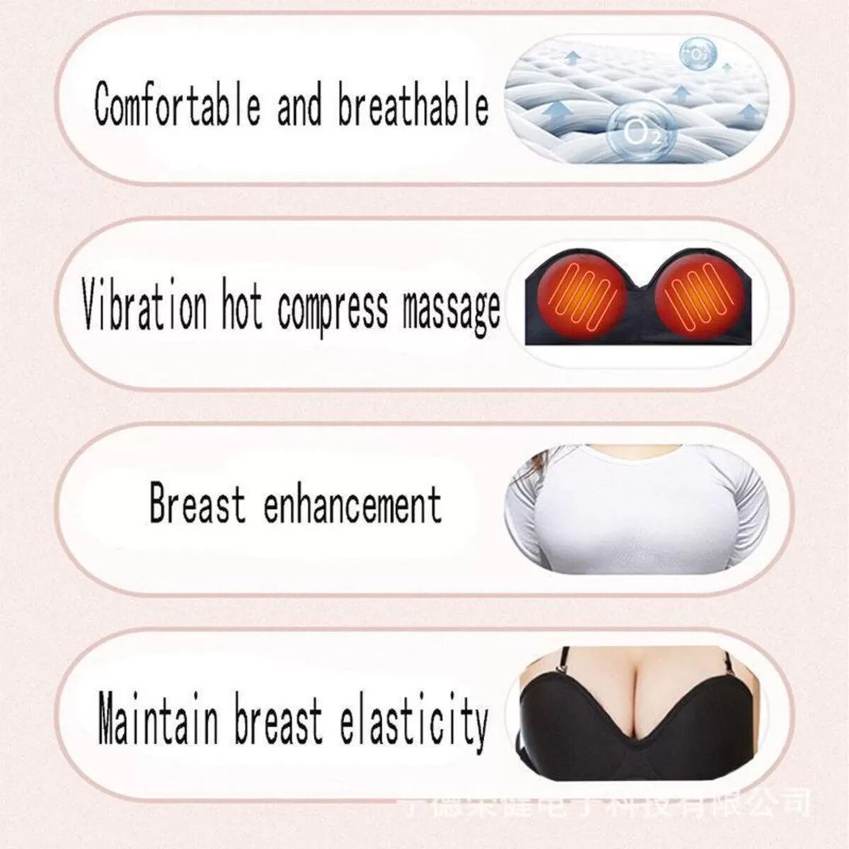 INF Wiederaufladbares kabelloses BH-ähnliches Brustmassagegerät mit beheiztem Kneten, Turmalin-Magnettherapie und verstellbarem Schwarz