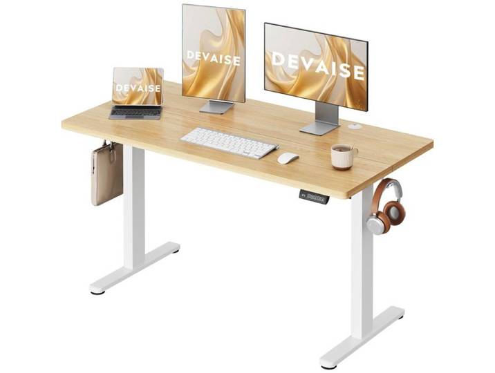 Bureau assis-debout - DEVAISE - 160×70 cm - Réglable 72–118 cm - Moteur silencieux 3 mémoires