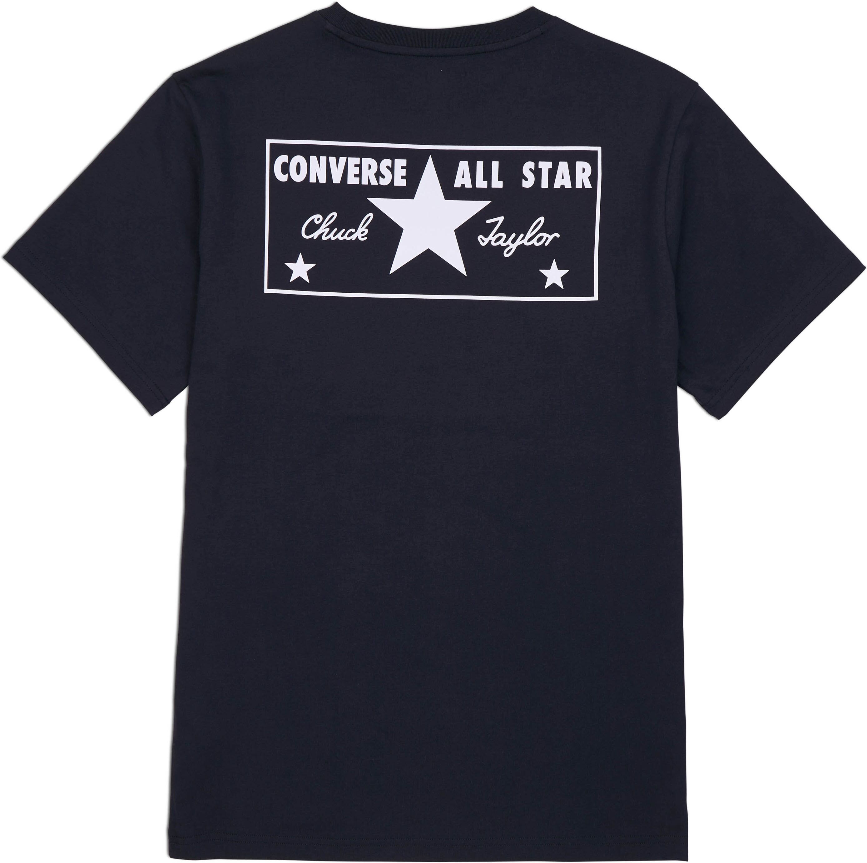 T-Shirt CONVERSE "CONVERSE LICENSE PLATE TEE", Herren, Gr. S, schwarz (converse schwarz), Single Jersey, Obermaterial: 100% Baumwolle, unifarben, Rundhals, eingesetzt eingefasste Kante, Shirts T-Shirt, Kurzarm-Design, mit Rundhalsausschnitt, aus Baumwolle