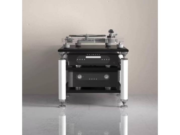 Modulares HIFI‑Audio‑Rack – Verstellbare Ablagen, Plattenspielerständer Mehrstöckiges Audio‑Regal, vielfältige Farben, schwingungsdämpfendes Design(White+Black,2‑Tier)