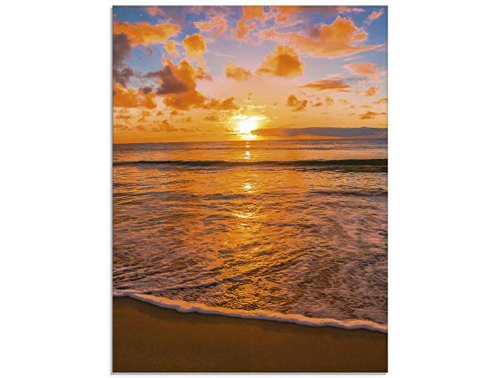 ARTland Wanddeko Glasbilder Wandbild Glas Bild einteilig 60x80 cm Hochformat Strand Meer Sonnenuntergang Natur Landschaft Urlaub Himmel Sonne T6AQ