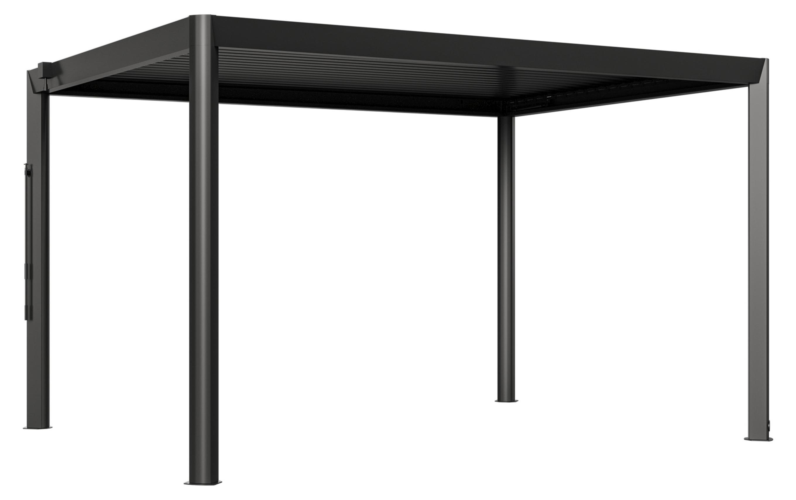 PRIMEYARD Pergola 4x3 m - Pfosten und Lamellendach aus Aluminium - anthrazitfarbene Terrassenüberdachung