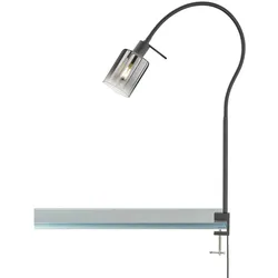 Klemmleuchte Flexo Klemmlampe Rauchglas schwarz Tischleuchte Klemme Retro, Metall, E14 Fassung, LxBxH 50x8,5x65 cm