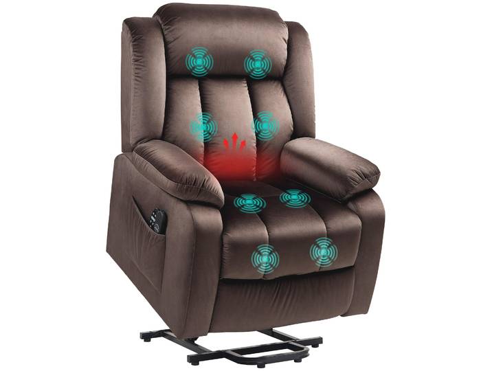 HOMCOM Fernsehsessel mit Aufstehhilfe Relaxsessel mit Vibrationsmassage Braun