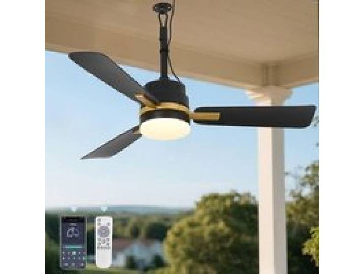 Ventilateur extérieur avec éclairage LED 105cm télécommande suspension crochet idéal terrasse jardin gazeboNoir et or