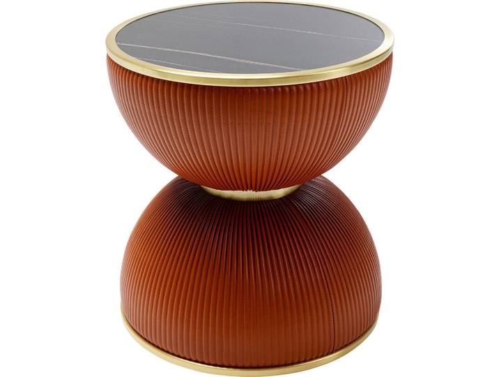 Kare-Design Beistelltisch, Orange, Schwarz, Gold, Metall, Kunststoff, Keramik, Marmoroptik, rund, Sockel, 47x49x47 cm, Wohnzimmer, Wohnzimmertische, Beistelltische, Beistelltische Metall