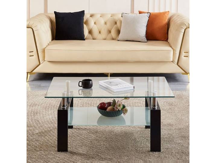 Table Basse verre trempé Table de Salon transparent