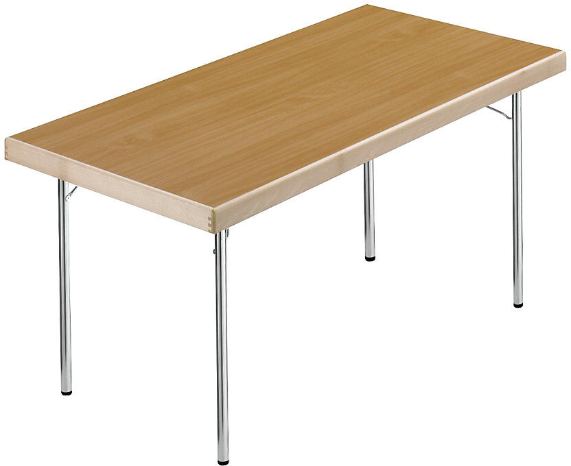 kaiserkraft Klapptisch, 4-Fuß-Gestell, 1500 x 800 mm, Gestell verchromt, Platte Buche-Dekor