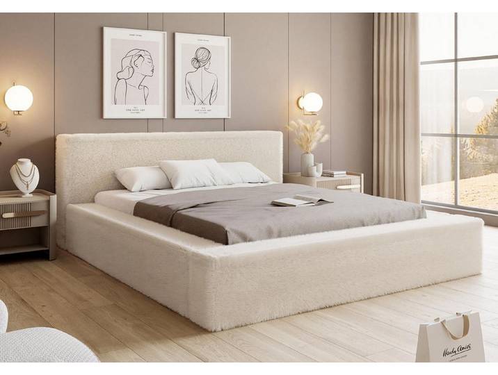 Compleo Polsterbett gemütlich, Designerbett, komfortables Bett, gepolstertes Kopfteil mit Bettkasten