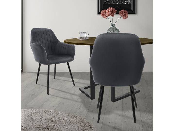 ML-Design 2er Set Esszimmerstuhl mit Rückenlehne, Grau, aus Samt