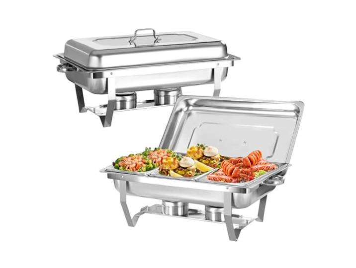 Chafing Dish Buffet-Set aus Edelstahl Buffetherd Buffet-Servierer und Wärmer, Chafing-Servierer mit Abdeckungen, klappbarer Ständer(Three)