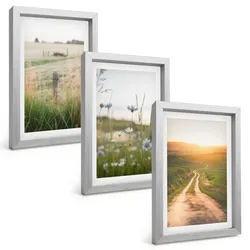 BILDER SET 3er Set - 20x30 cm Silberner Rahmen - Landschaften Natur Felder Weg