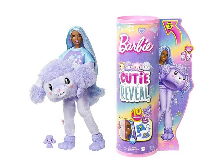 Barbie Cutie Reveal Pop en Accessoires, zacht poedelkostuum en 10 verrassingen, waaronder kleurverandering, 'Star' Cozy Cute Tees HKR05
