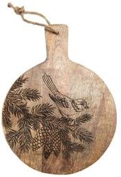 IH Casa Decor "10"" Mango Wood Round Bird On Pine Cone Etched Cheese Board"