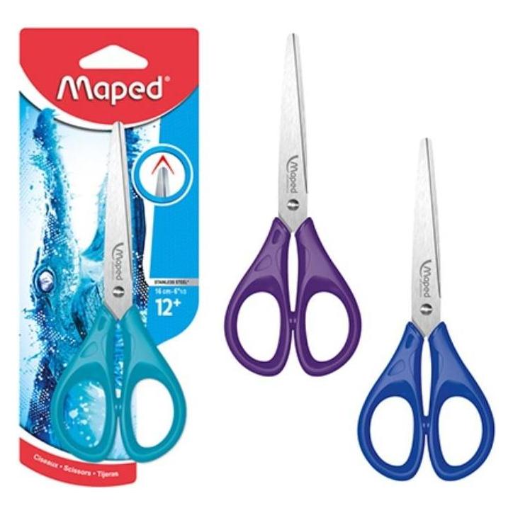 Maped - Schul- und Bastel-Schere ESSENTIALS 16 cm, spitz - blau, lila, türkis (16 cm) (476110)