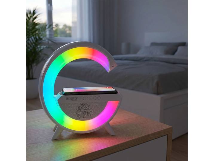 RGB-Nachtlicht mit Lautsprecher & Ladestation, 23,5 x 23,5 x 8 cm