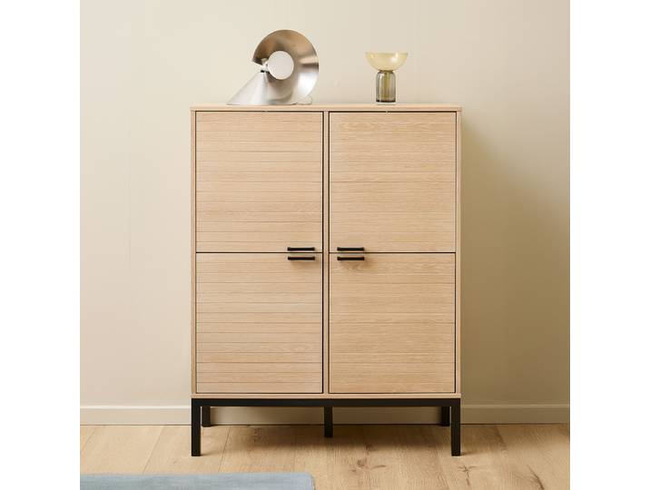 Furniertes Highboard Romeli 91 x 120 x 40cm Braun/Beige