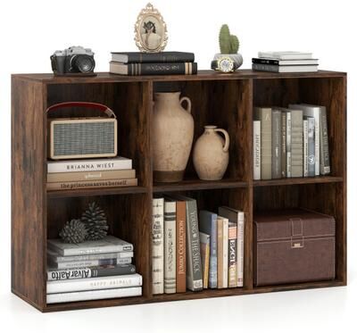 Costway Modern 6-Cube Bookcase with Anti-tipping Kits for Bedroom Living Room-Rustic Brown