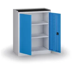 Werkstattschrank, 2 Regalböden, 1180 × 950 × 500 mm, blaue Tür