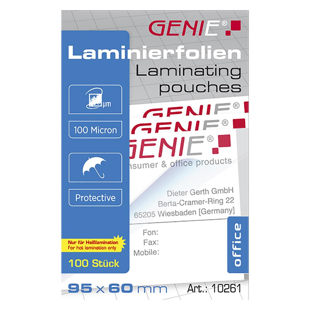 Genie Laminiertaschen 100 im Visitenkartenformat - Folien (Visitenkartenformat, 100 Stk., 100 µm) (10261)