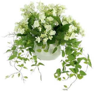 Creative Labs Budding Hydrangea Arrangement in Rippled Vase with Tradescantia and Fern - White, Green
