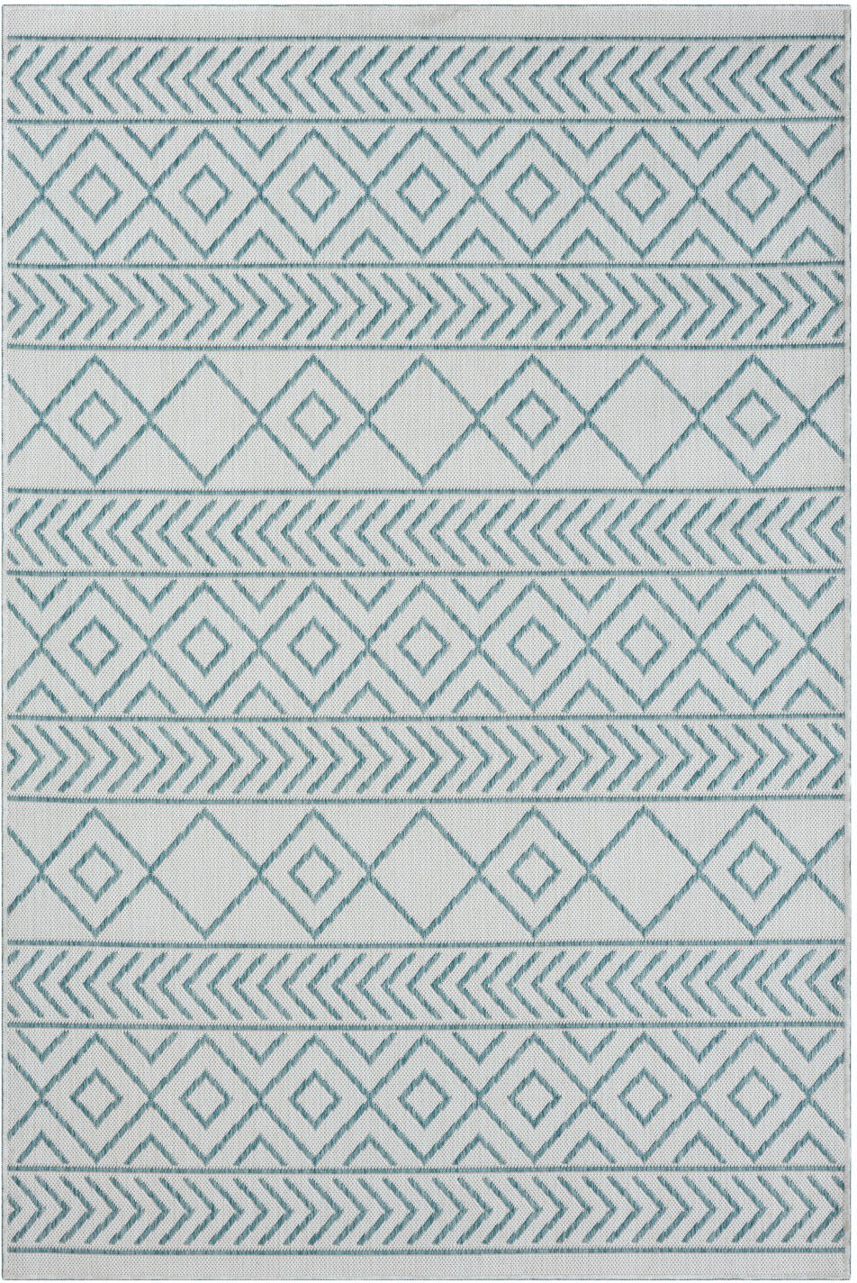 Myflair Möbel & Accessoires "Liva, LAGERRÄUMUNG" rechteckig 8 mm Höhe Wendeteppich, Rauten Motiv, Outdoor geeignet, Balkon, Terrasse cream,türkis B : 100cm 1 Stk., 8mm, L: 160cm
