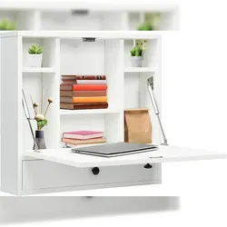 COSTWAY Wandtisch mit Ablagefächern & Schublade, klappbarer Computertisch, für kleine Räume & Büro, Weiß