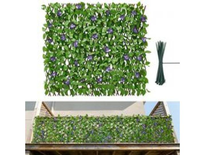 VEVOR Mur Végétal Artificiel Extensible 310x65 cm Haie Artificielle Panneau Feuillage Artificiel Lierre Brise Vue Balcon pour Décoration, Intérieur, Extérieur, Clôture de Jardin, avec 50 Serre-câbles