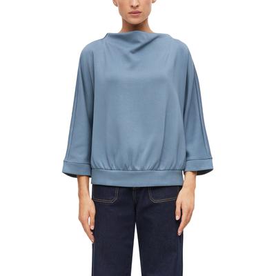 Longsweatshirt S.OLIVER BLACK LABEL, Damen, Gr. 36, blau (blau smoke), Web, Obermaterial: 50% Viskose, 44% Polyester, 6% Elasthan, unifarben, bequem hüftbedeckend, Rundhals, Bündchen, Sweatshirts, Shirt mit Wasserfallkragen und 3/4-Arm