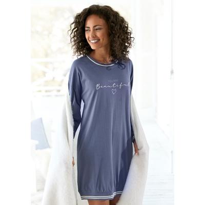 Nachthemd, Damen, Gr. 32/34, N-Gr, Langarm, Single Jersey, blau, Single Jersey, Obermaterial: 100% Baumwolle, VIVANCE DREAMS BY LASCANA, unifarben, Basic, bequem kurz, Rundhals, Rippbündchen, Kleider Nachthemd, mit Ripp-Abschlüssen
