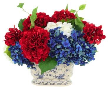 Creative Labs Red, White and Blue Hydrangea Arrangement in Ceramic Vase