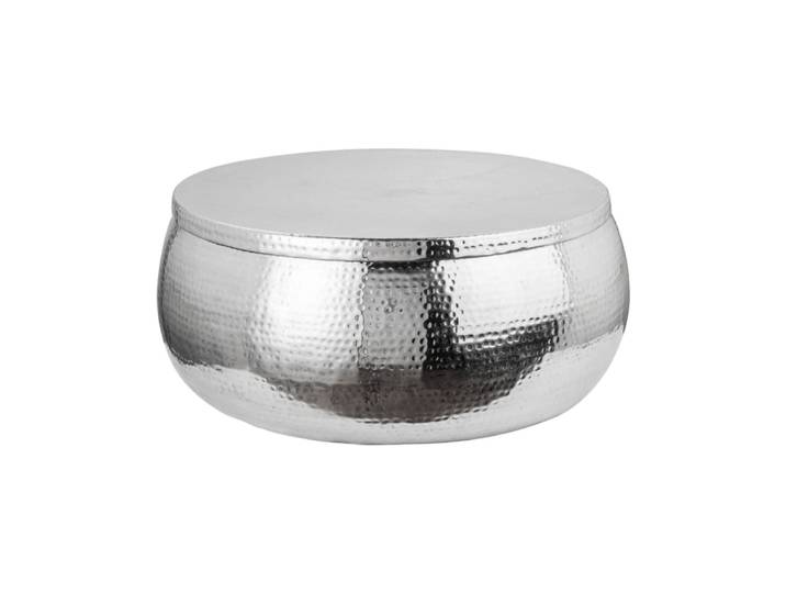 Table basse argentée en aluminium martelé avec rangement 70x30x70cm