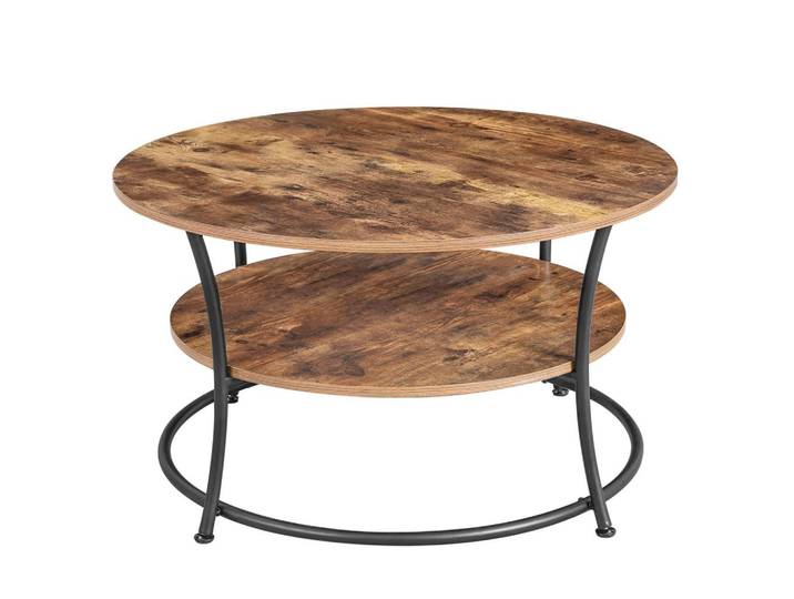 Couchtisch rund mit Ablagefach, Braun, Schwarz