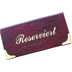3x Tischaufsteller "Reserviert" aus Kunstleder weinrot 13x6.5cm