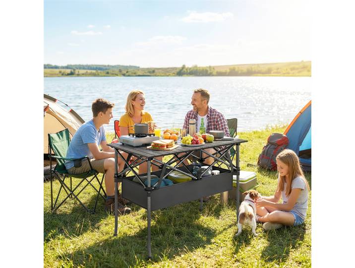 Outsunny Table Camping Pliable Aluminium 93x55x68cm Noir