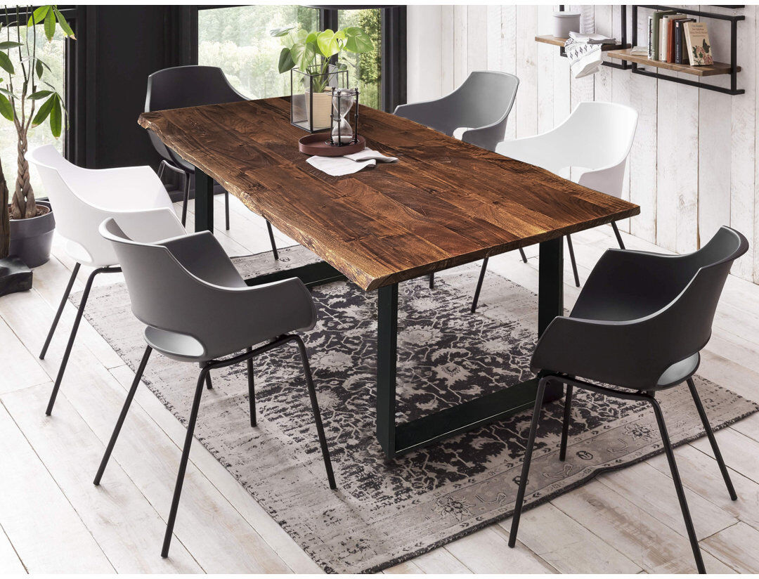 Gracie Oaks Pamela Acacia Rectangular Wood Top Dining Table Walnut