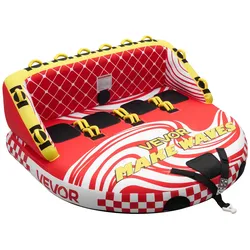 VEVOR Towable Tube für Boote, Wassersport-Schleppreifen für 4 Personen, bis 308 kg Tragfähigkeit, mit 2 Zugpunkten, Nylonhülle, Gepolsterten Griffen und Sicherheitsventil, für Seen, Flüsse, Rot