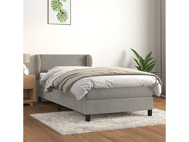 Samt Boxspringbett mit Tonnentaschenfederkern verstellbarem Kopfteil Grau Boxspringbett mit Matratze Hellgrau 100x200 cm Samt mit verstellbarem Kopfteil Taschenfederkern Topper Luxus Bett