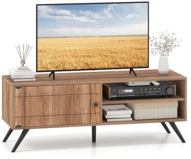 Costway TV Stand for TVs up to 55 Inch Mid Century Modern Entertainment Center with Storage Cabinet-Oak