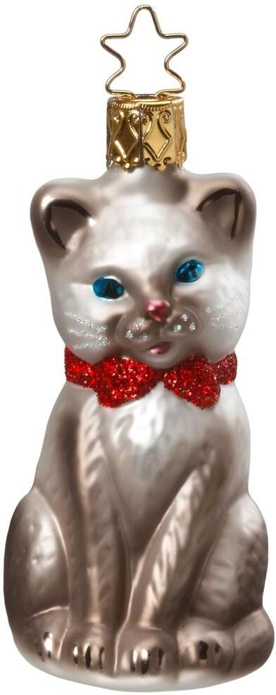 Weihnachtsbaumkugel INGE-GLAS "Katze Grau 45054 cm, Beige/Rot", rot (beige, rot), H:8,5cm, Glas, Weihnachtsbaumkugeln, Weihnachtsbaumkugel beige, rot Einheitsgröße