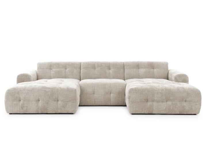 Wohnlandschaft U-Form 6-Sitzer, raffinierte Steppungen, Chenille-Bezug in Sandgrau / 21048