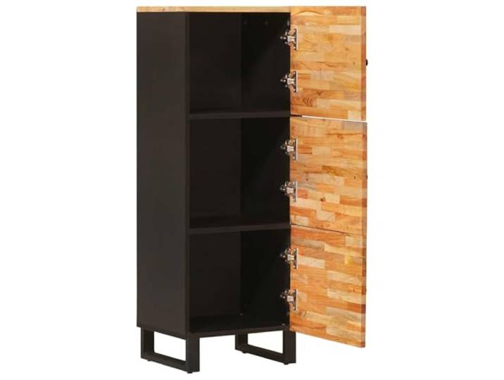 Aufbewahrungsschrank braun aus massivem Mangoholz 40 x 33 x 110 cm 2 Etagen, Innenbereich, moderner Stil, braune und schwarze Töne, Wohnzimmer, moderne Wohnungen, rustikale Häuser