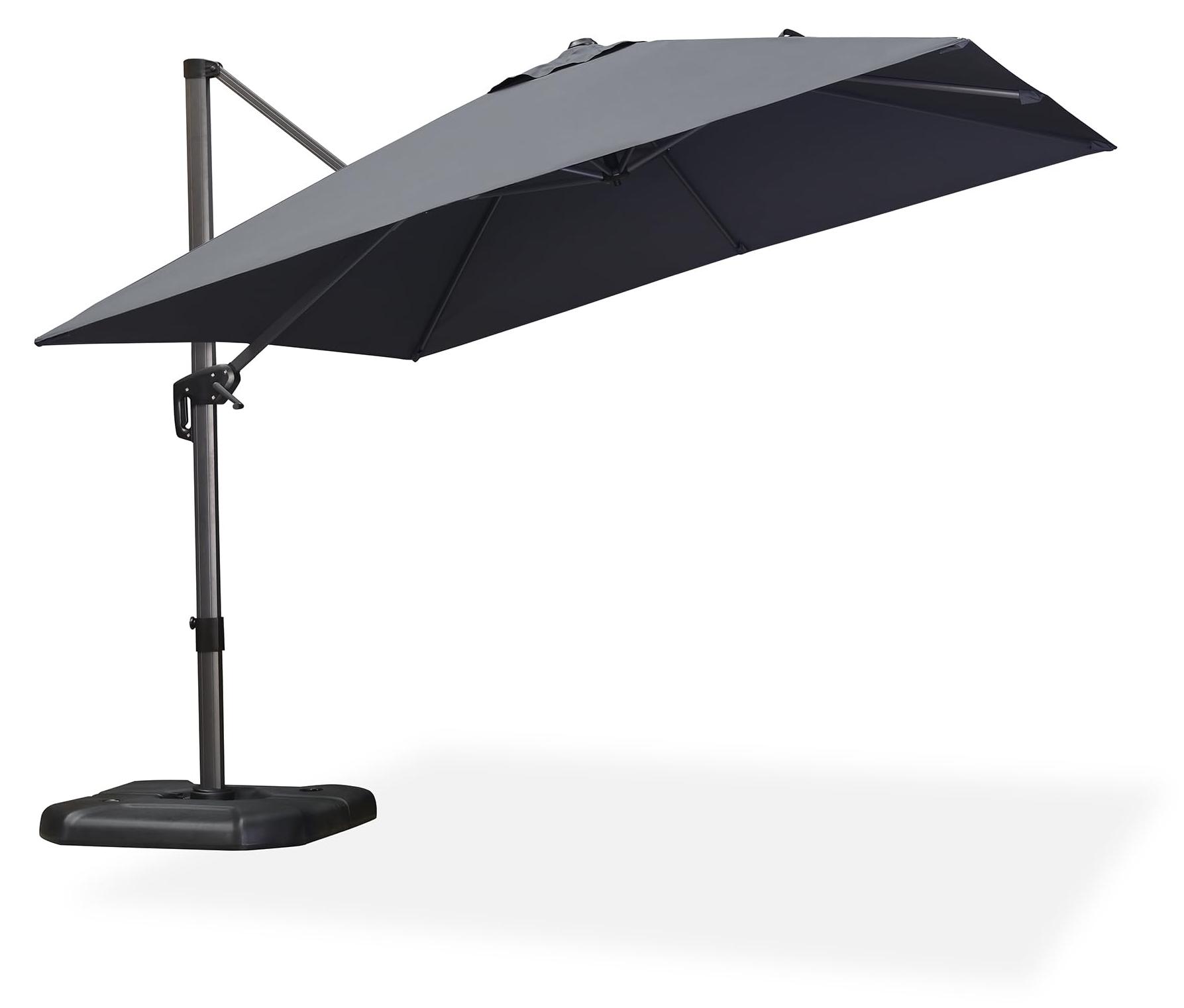 Großer, freitragender Sonnenschirm (300 x 300 cm) mit Kurbel, 360° drehbar, Fußpedal und Kreuzfuß für Sonnenschutz auf Terrasse und Balkon, grau