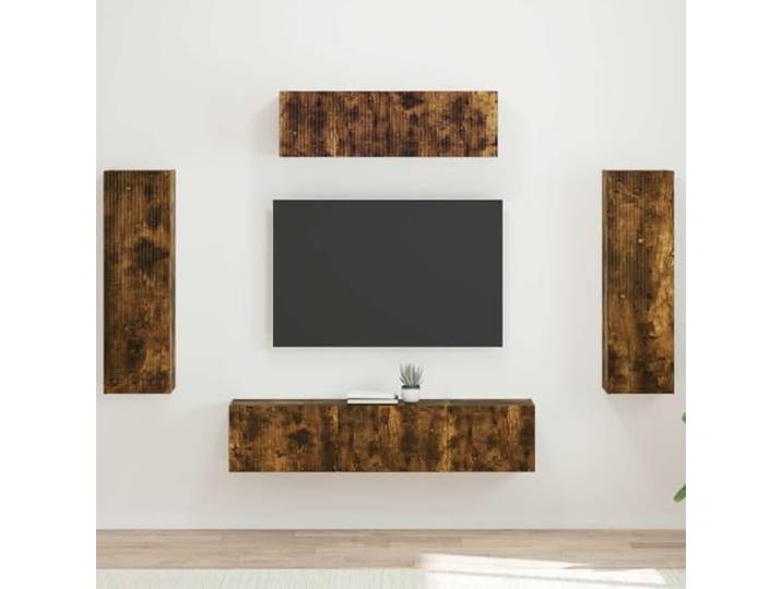 Wandmontierter TV-Schrank 5 stk. Räuchereiche mit Stauraum für Wohnzimmer Schwebendes Wanddesign, 5-teilig, Räuchereiche, geräumige Fächer, robuste Bauweise, trocken reinigbar, vielseitig einsetzbar