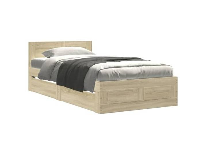 PUGYNBK Bett 90 x 190 cm Sonoma Eiche Holz Technik Lattenrost, Schubladen, Aufbewahrung, Kopfteil, Rückenstütze, ohne Matratze