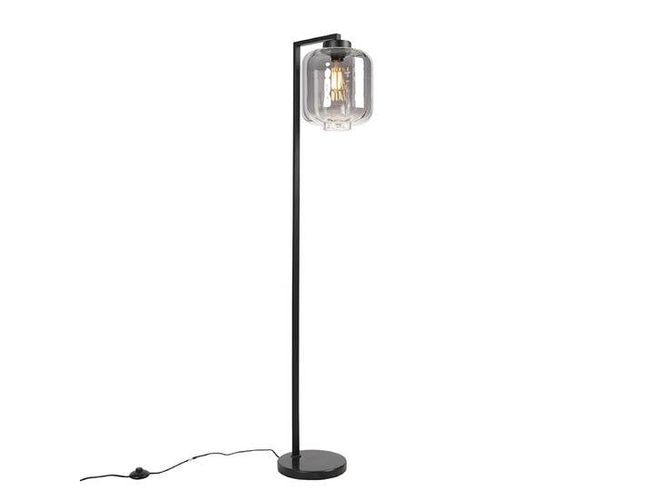 Lampadaire design noir avec verre fumé - Qara Down